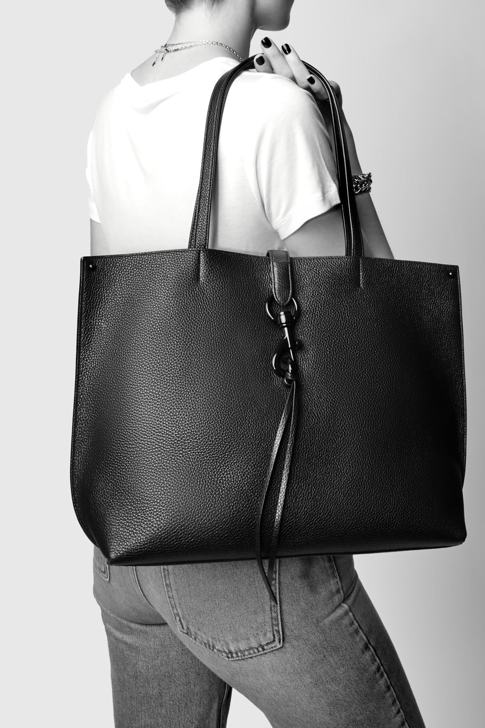 Black Leather Unlined Tote | Megan Tote | Rebecca Minkoff - Rebecca Minkoff