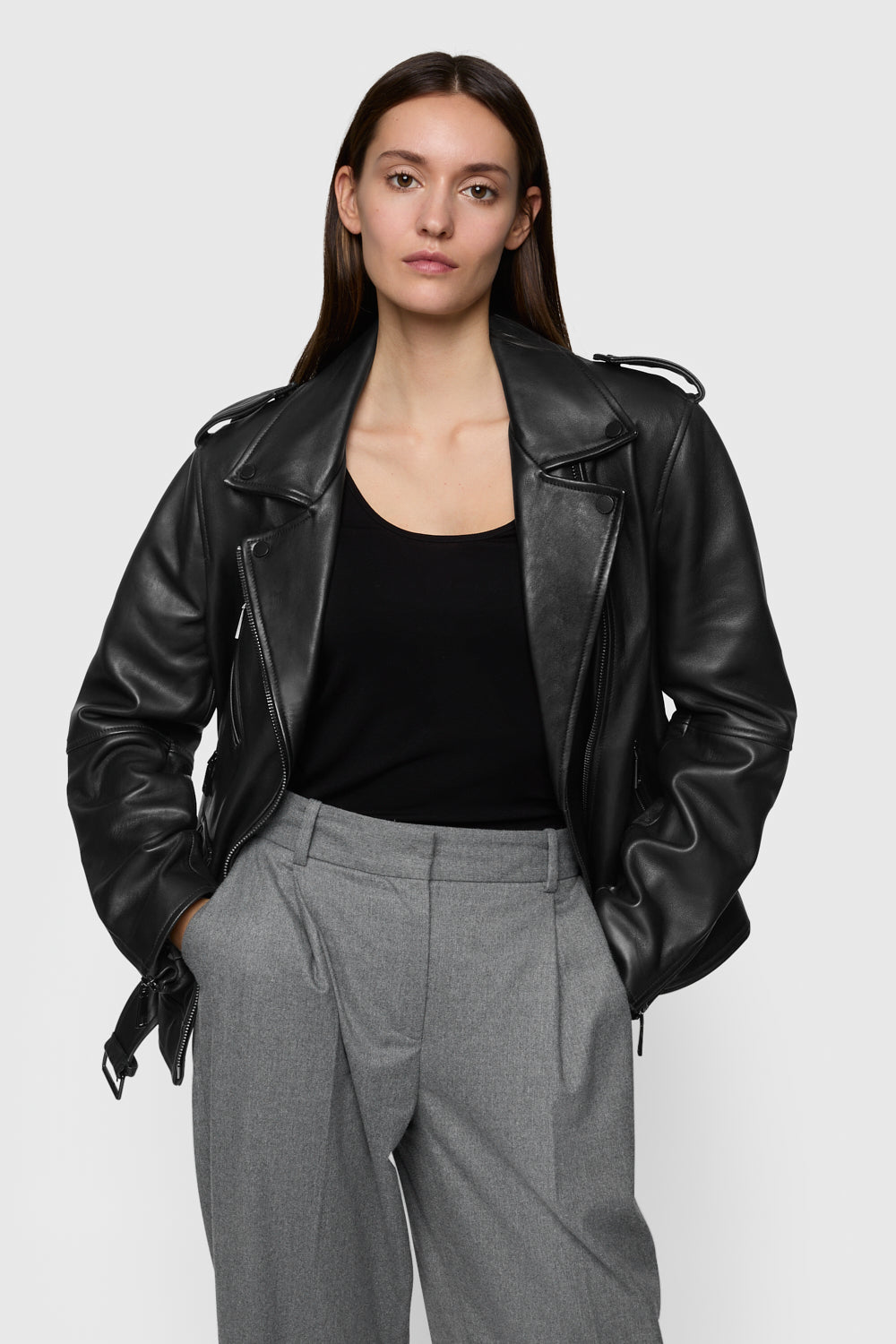 Tabitha Oversized Leather Asymmetrical Moto - Rebecca Minkoff