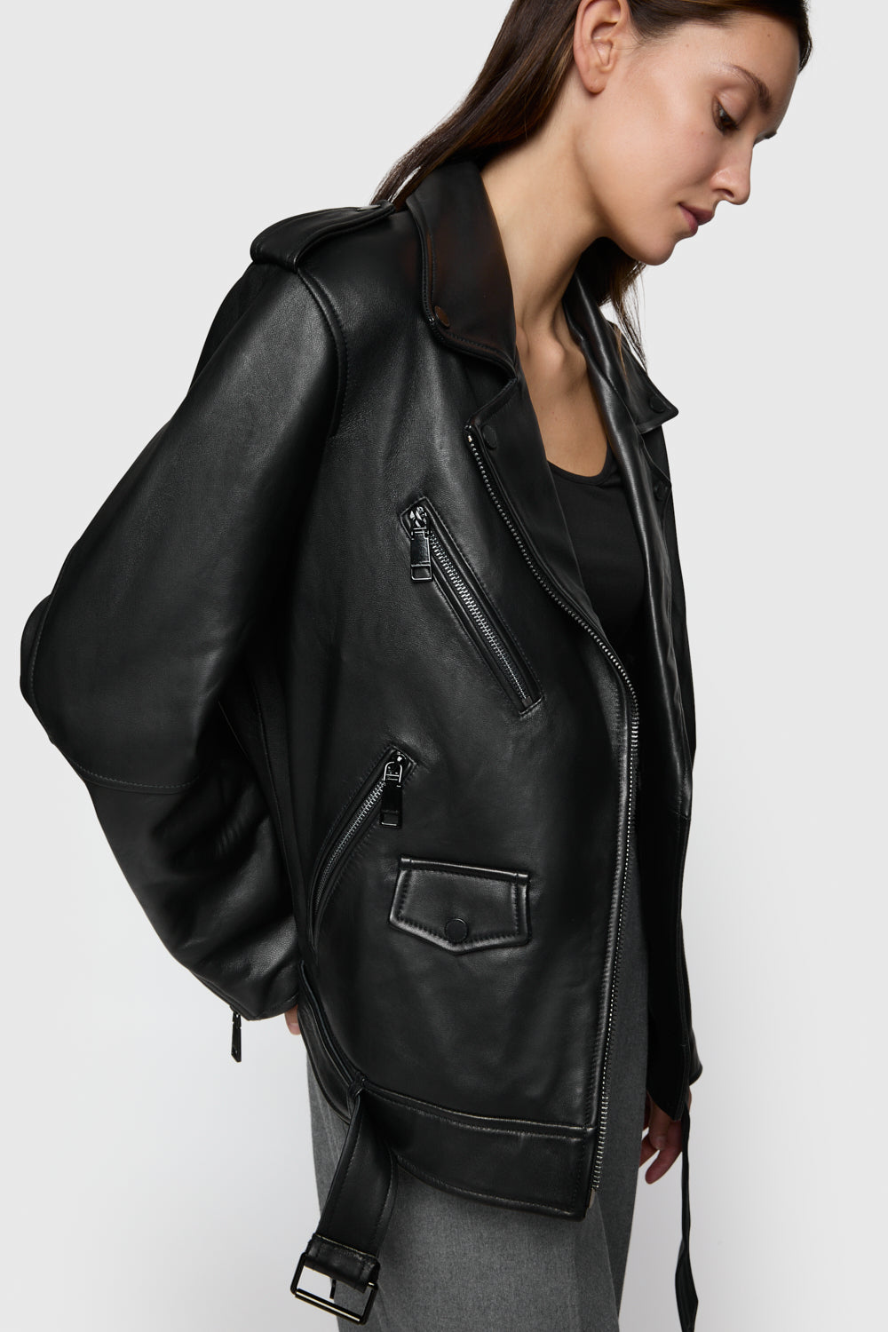 Tabitha Oversized Leather Asymmetrical Moto - Rebecca Minkoff