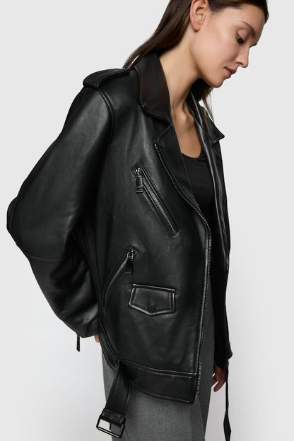 Tabitha Oversized Leather Asymmetrical Moto - Rebecca Minkoff