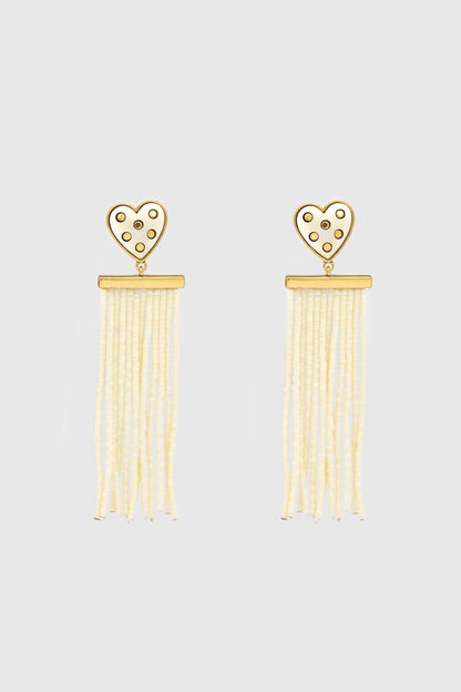 Studded Heart Fringe Seed Bead Earrings - Rebecca Minkoff