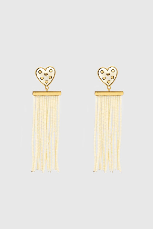 Studded Heart Fringe Seed Bead Earrings - Rebecca Minkoff