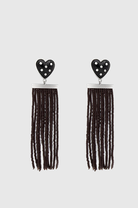 Studded Heart Fringe Seed Bead Earrings - Rebecca Minkoff